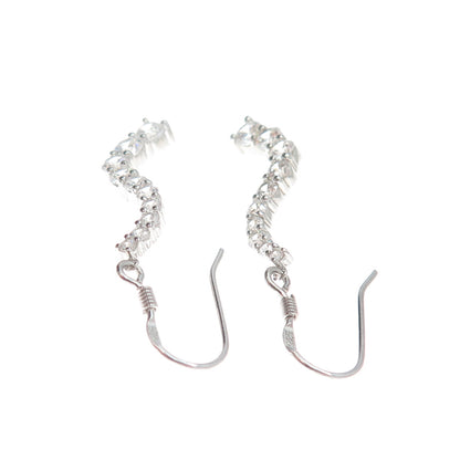 925 Sterling Silver Round-Cut Shaped C Z Journey Dangling Earrings