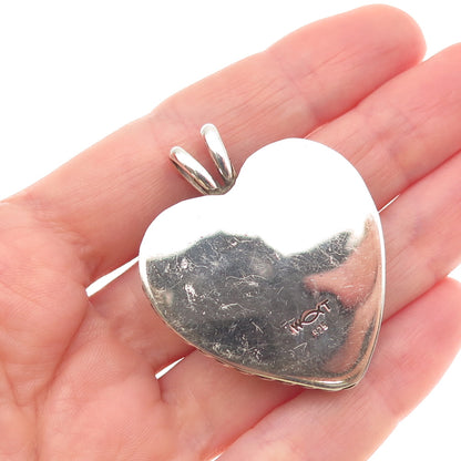 925 Sterling Silver Vintage WT Artisan Real Fossil Heart Heavy 21.7g Pendant
