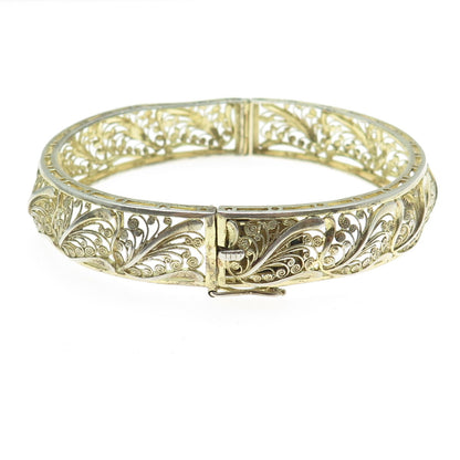 WILLI NONNENMANN 800 Silver Gold Plated Vintage Filigree Bangle Bracelet 7.5"