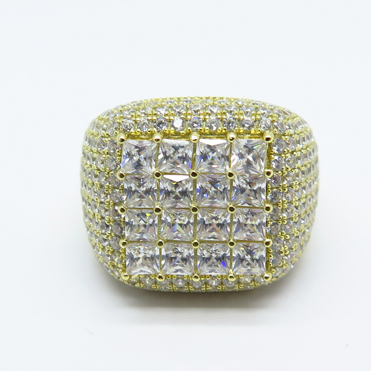 925 Sterling Silver Gold Plated Pave C Z Signet Ring Size 12