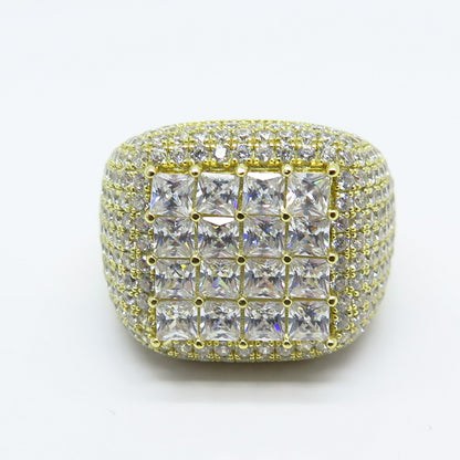 925 Sterling Silver Gold Plated Pave C Z Signet Ring Size 12