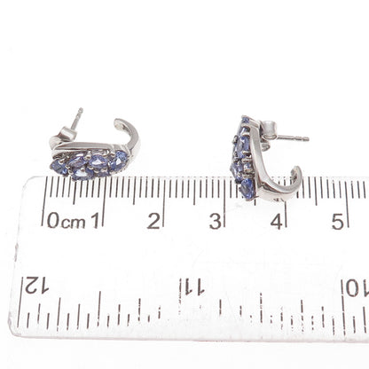 Chuck Clemency 925 Sterling Silver Real Tanzanite Cluster Earrings