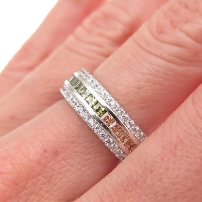 925 Sterling Silver Multi-Color C Z Band Ring Size 7.25