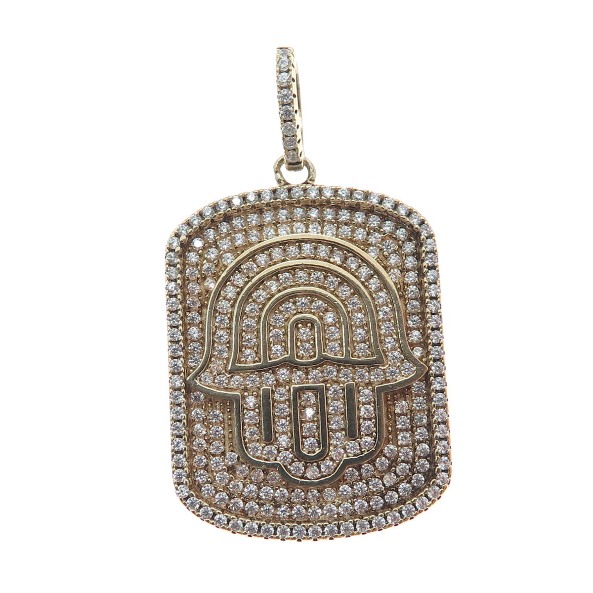 DESIGNS BY YAGI 925 Sterling Silver Gold Plated C Z Hamsa Hand of Fatima Pendant