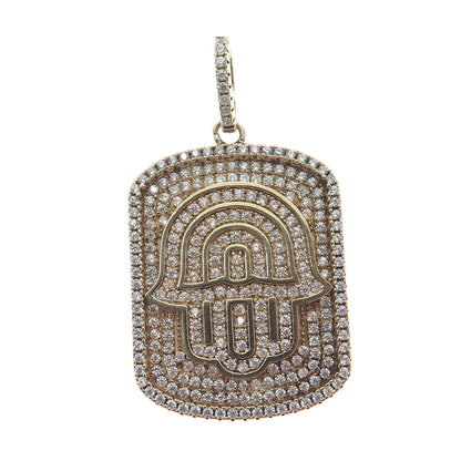 DESIGNS BY YAGI 925 Sterling Silver Gold Plated C Z Hamsa Hand of Fatima Pendant