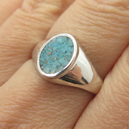 STULLER 925 Sterling Silver Vintage Real Turquoise Inlay Signet Ring Size 8.75