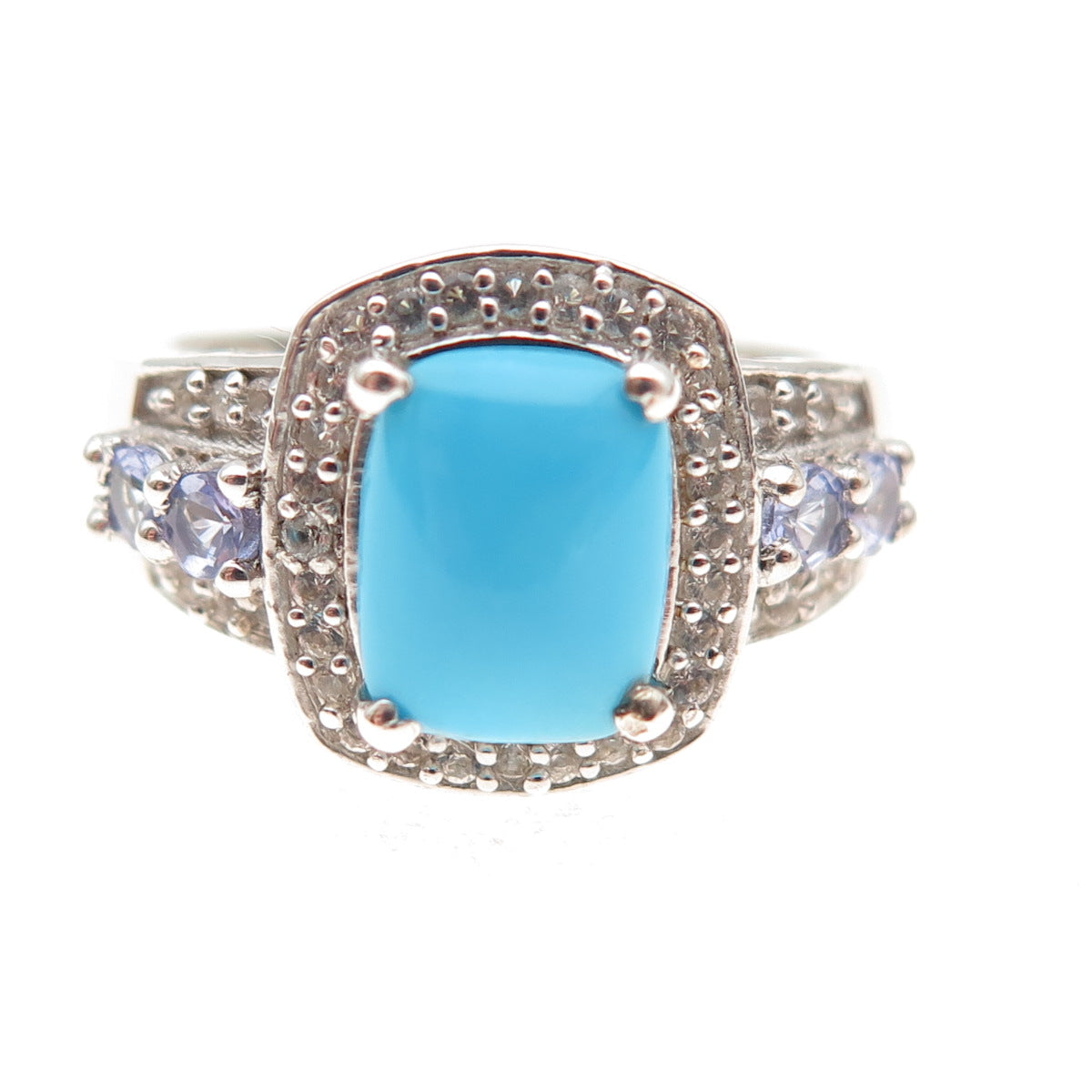 Chuck Clemency 925 Sterling Silver Real Turquoise Tanzanite & Topaz Ring Size 8
