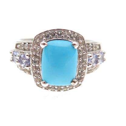 Chuck Clemency 925 Sterling Silver Real Turquoise Tanzanite & Topaz Ring Size 8