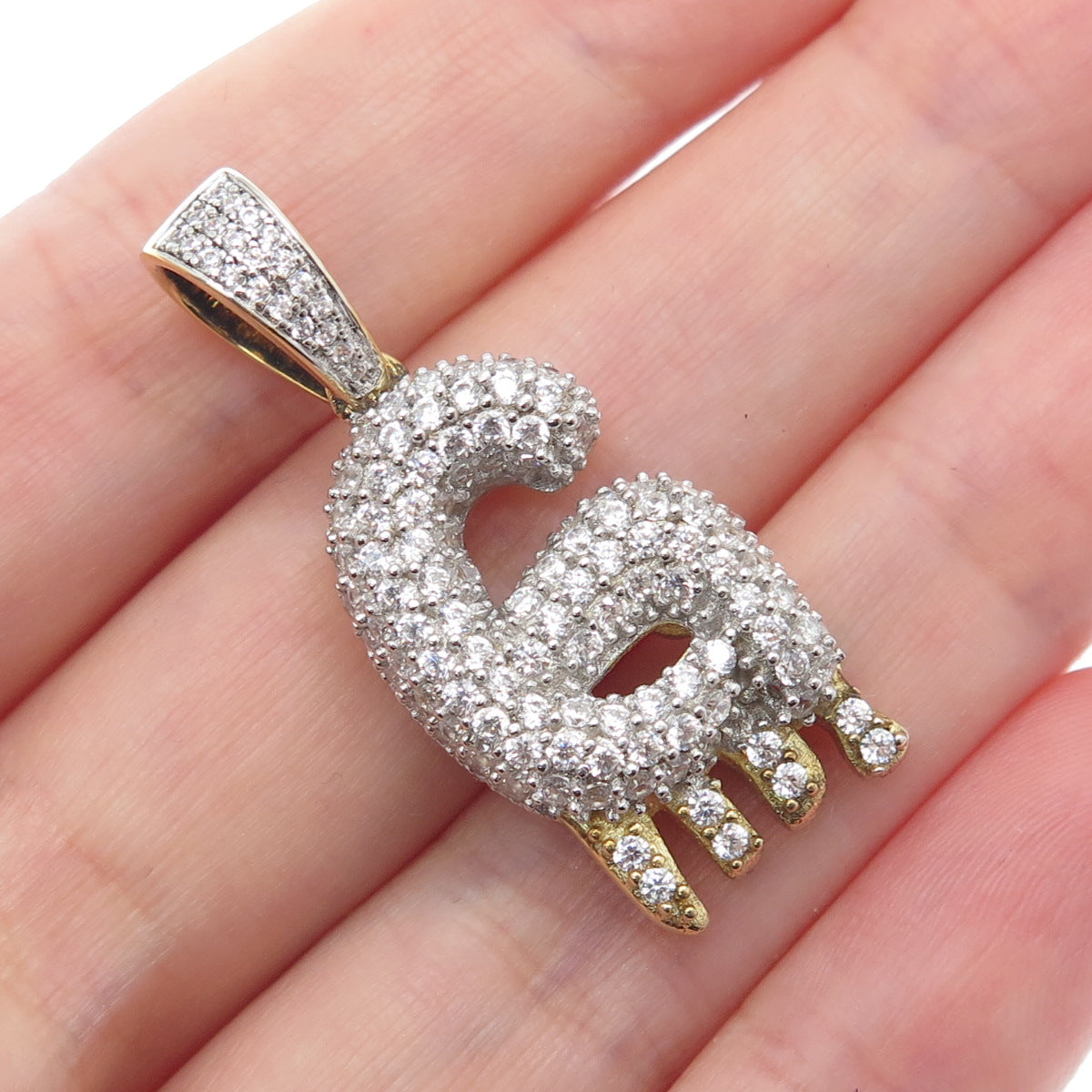 925 Sterling Silver Gold Plated Round-Cut Shaped C Z Letter G Sparkle Pendant