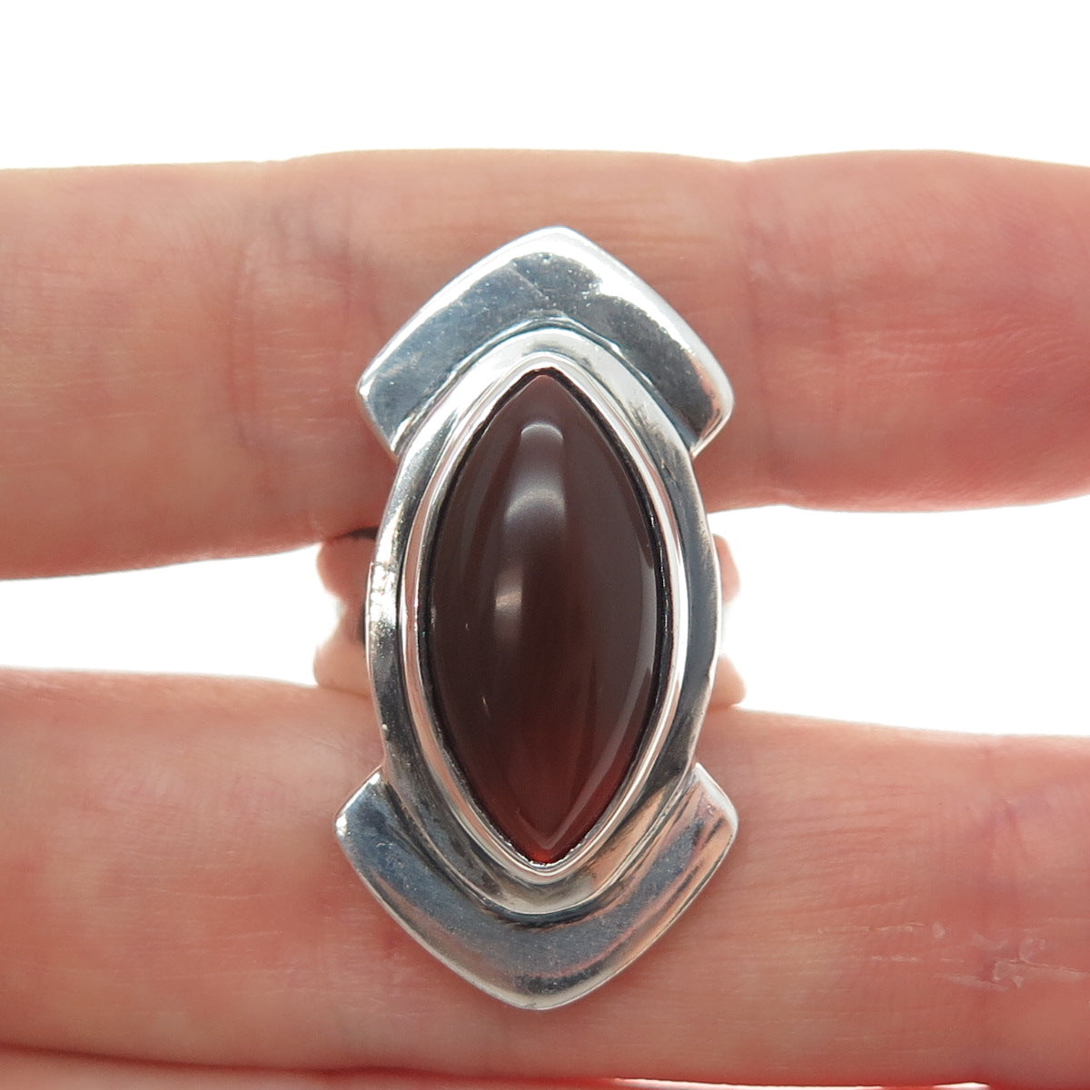 925 Sterling Silver Vintage Real Agate Modernist Ring Size 8.75