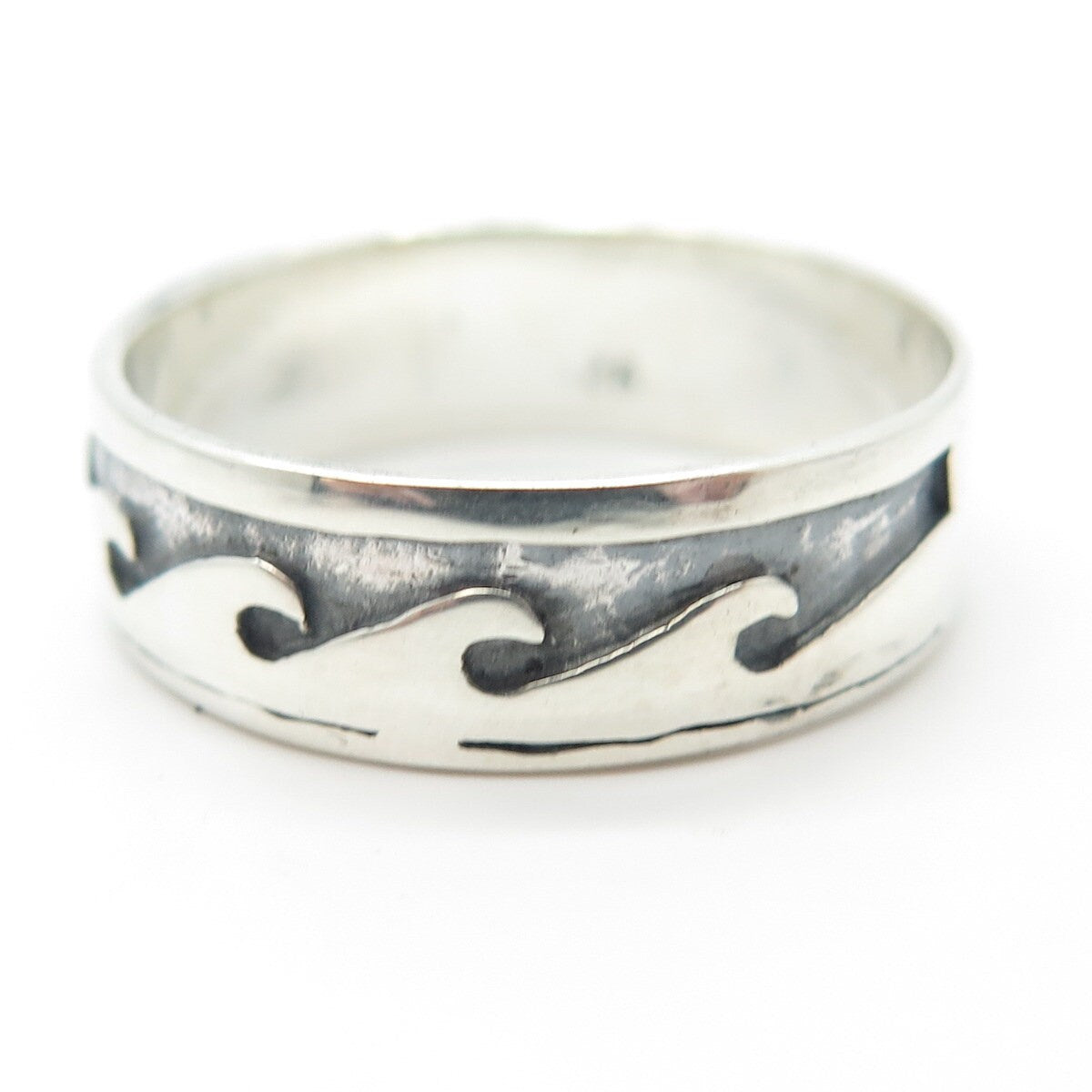 925 Sterling Silver Vintage Water Pattern Band Ring Size 12.5