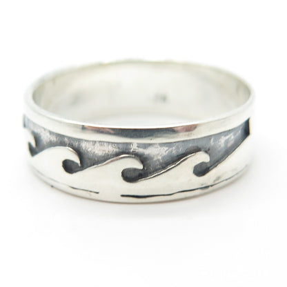 925 Sterling Silver Vintage Water Pattern Band Ring Size 12.5