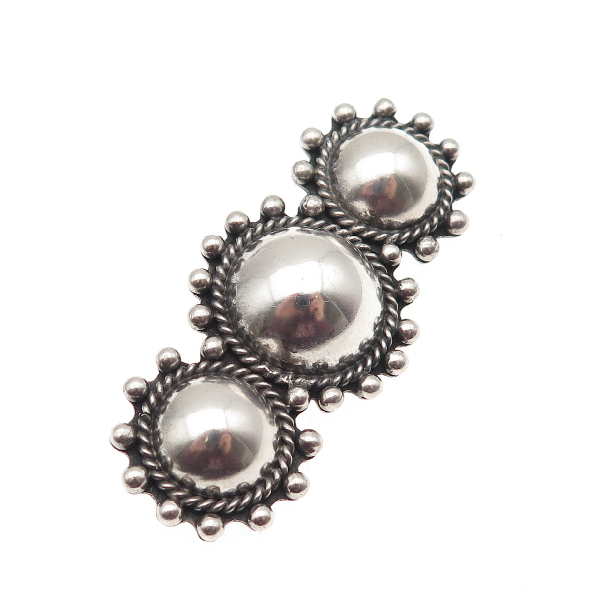 Old Pawn 925 Sterling Silver Vintage Southwestern Sun Beaded Oxidized Pin Brooch