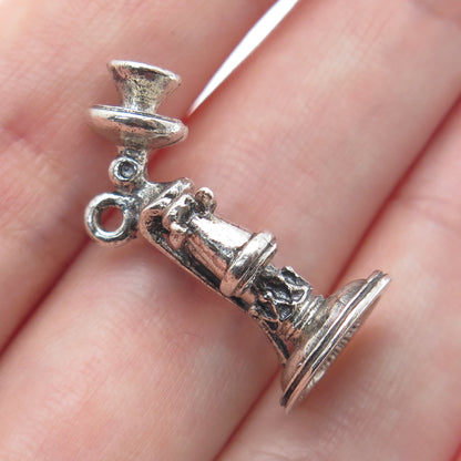 BEAU 925 Sterling Silver Vintage Retro Candlestick Phone 3D Charm Pendant