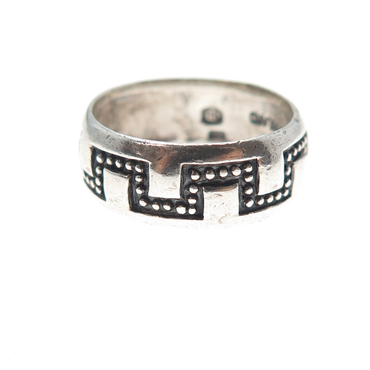 925 Sterling Silver Vintage Modernist Zig Zag Oxidized Band Ring Size 7.25