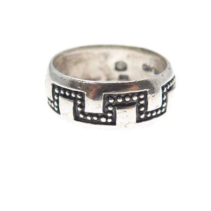 925 Sterling Silver Vintage Modernist Zig Zag Oxidized Band Ring Size 7.25