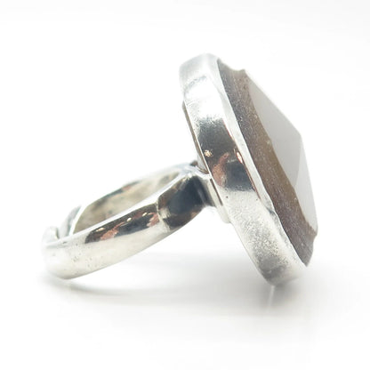 925 Sterling Silver Vintage Real Agate Gem Massive Adjustable Ring Size 8.75