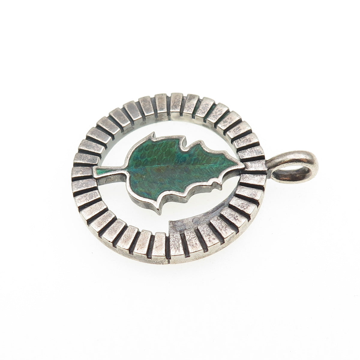 DORFMAN 925 Sterling Silver Vintage Enamel Oak Leaf Oxidized Pendant