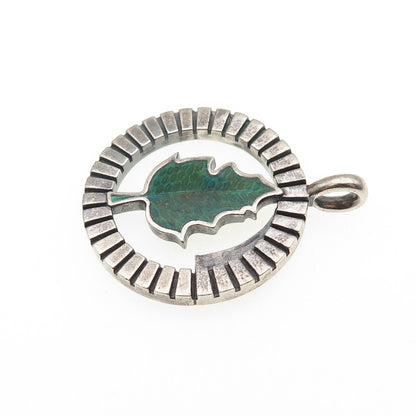 DORFMAN 925 Sterling Silver Vintage Enamel Oak Leaf Oxidized Pendant