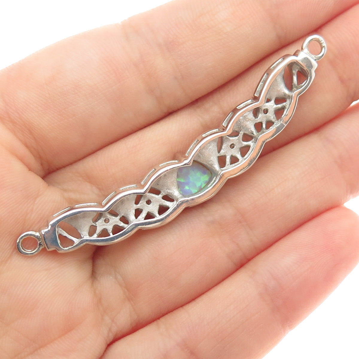 925 Sterling Silver Vintage Real Opal & C Z Centerpiece Slide Pendant