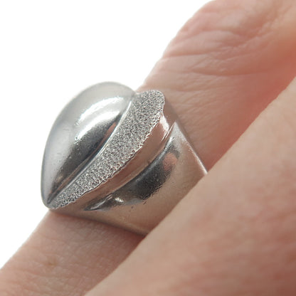 925 Sterling Silver Vintage Modernist Dome Heart Ring Size 7