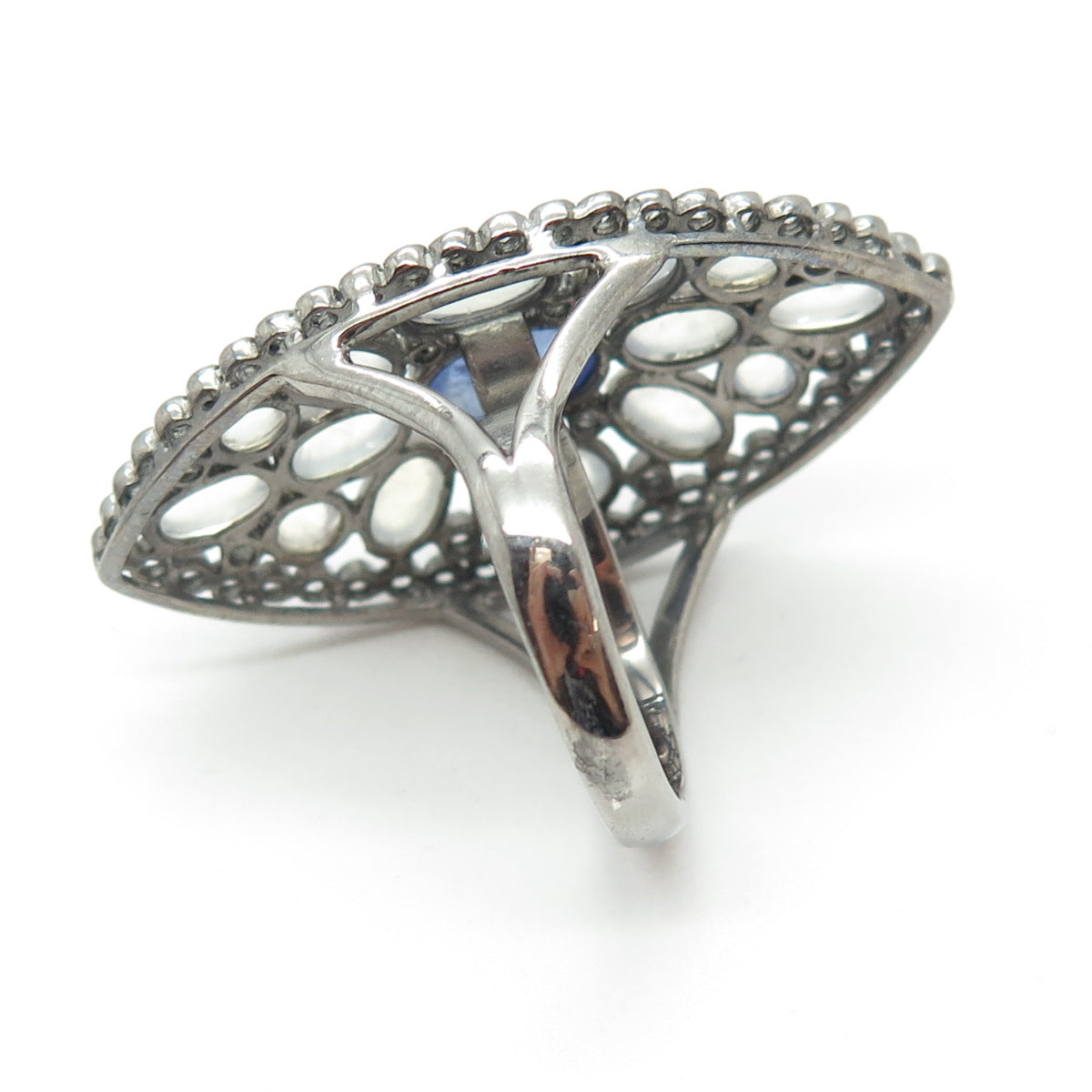 DSMK 925 Sterling Moonstone Tanzanite Topaz Gem Oxidized Statement Ring Size 7