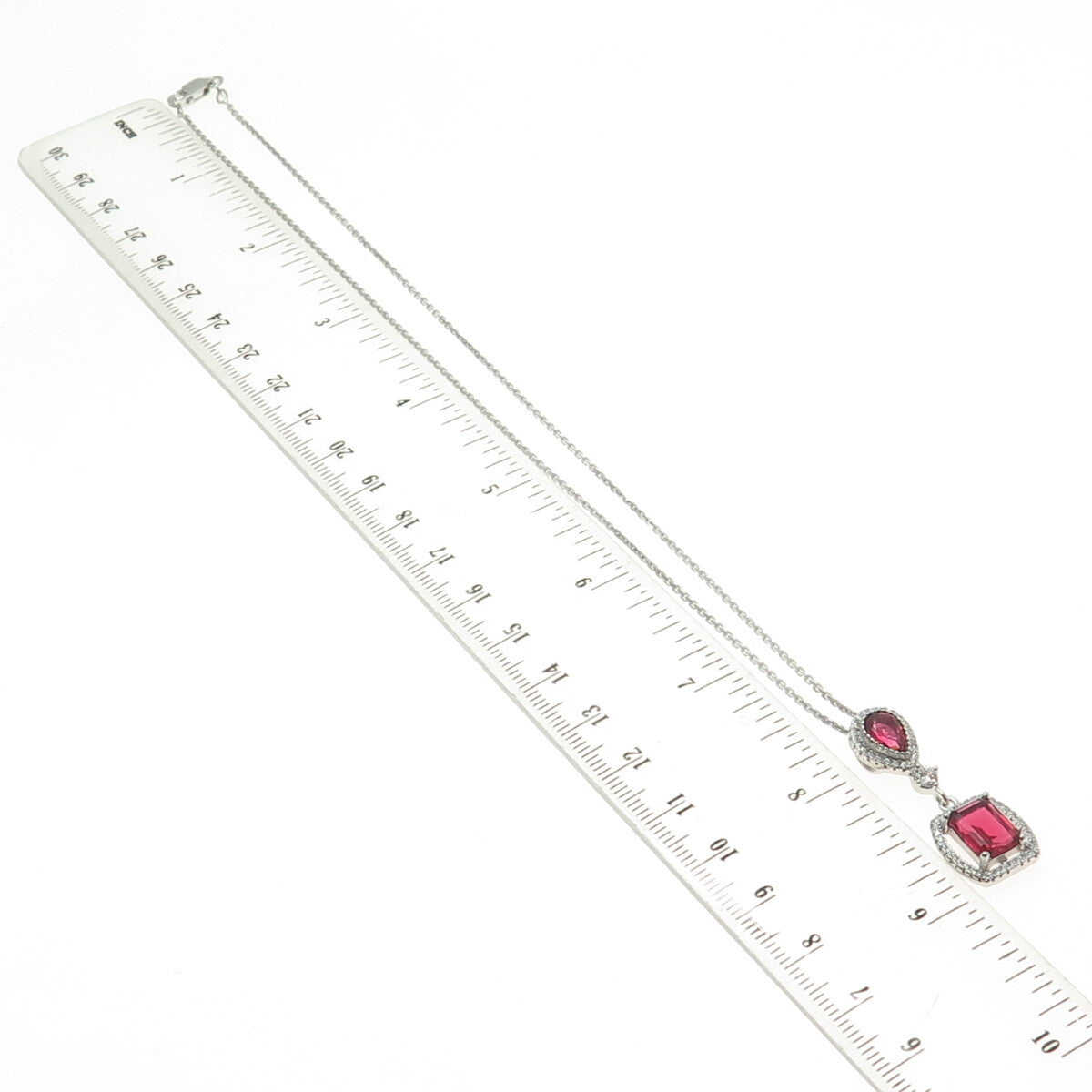 925 Sterling Silver Multi-Cut Pink & White C Z Cable Chain Necklace 16"