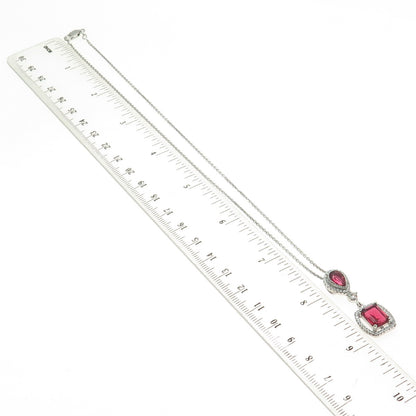 925 Sterling Silver Multi-Cut Pink & White C Z Cable Chain Necklace 16"