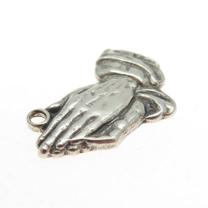 925 Sterling Silver Antique Art Deco Praying Hands Religious Charm Pendant