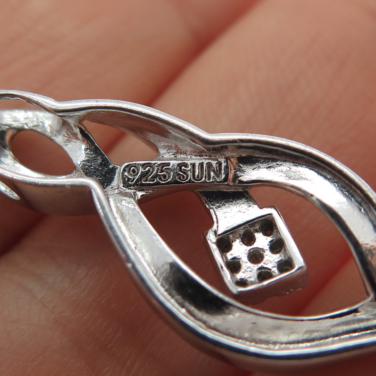 SUN 925 Sterling Silver Real Round-Cut Diamond Twisted Slide Charm Pendant