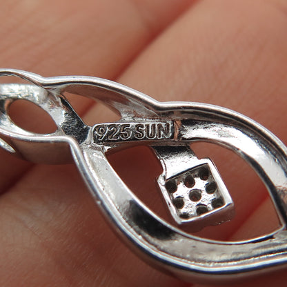 SUN 925 Sterling Silver Real Round-Cut Diamond Twisted Slide Charm Pendant