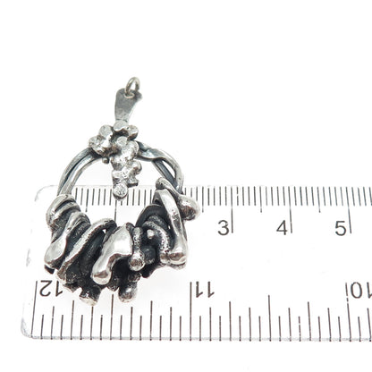 BEBE 925 Sterling Silver Vintage Modernist Oxidized Charm Pendant