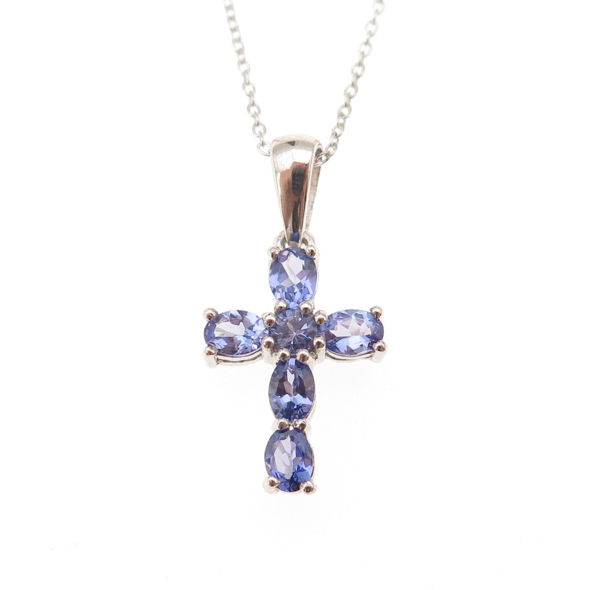 Chuck Clemency 925 Sterling Silver Real Tanzanite Cross Cable Chain Necklace 20"