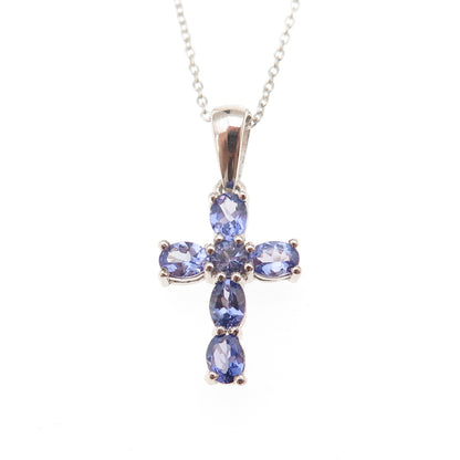 Chuck Clemency 925 Sterling Silver Real Tanzanite Cross Cable Chain Necklace 20"