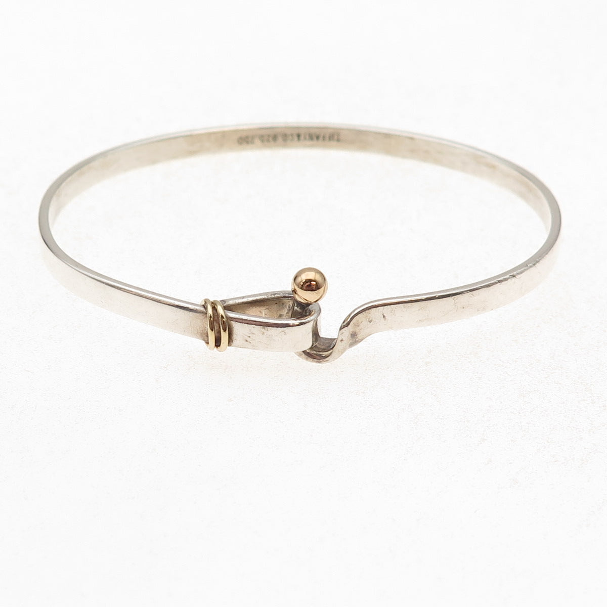 Tiffany & Co. 925 Sterling Silver 18K Gold Vintage Hook Eye Bangle Bracelet 6.5"