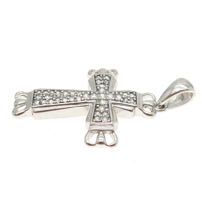 925 Sterling Silver Round-Cut Shaped C Z Sparkle Cross Pendant