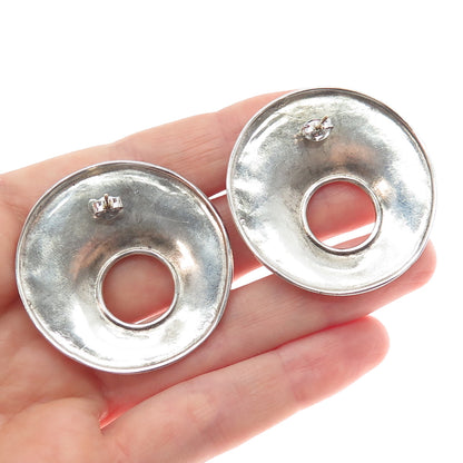 925 Sterling Silver Vintage Modernist Crescent Disc Earrings