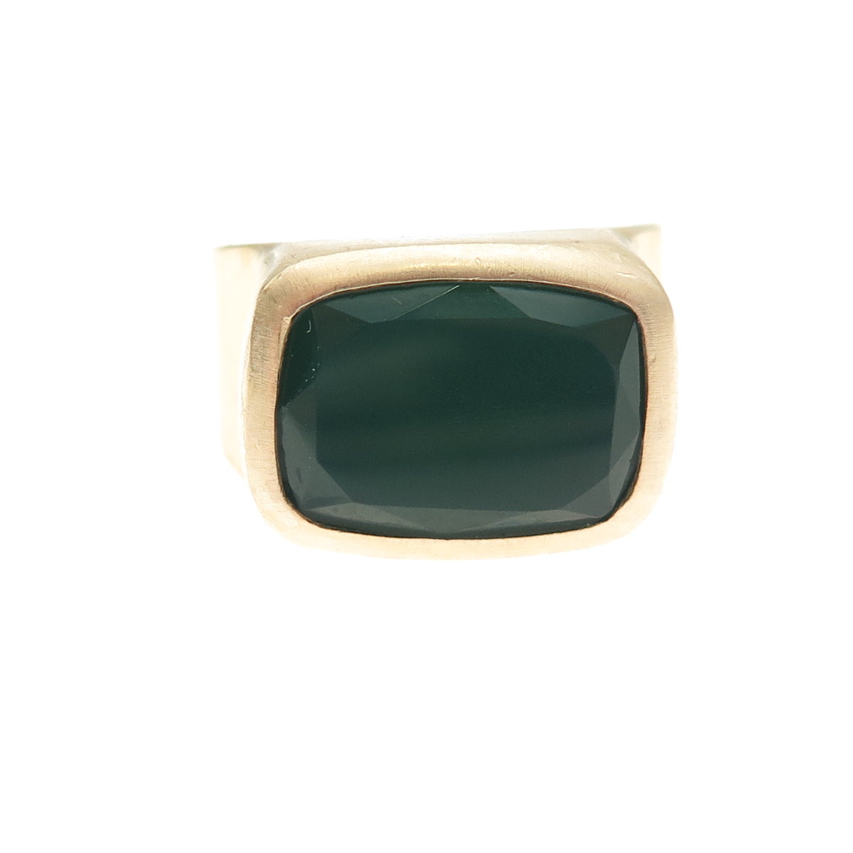 Fairley 925 Sterling Silver Gold Plated Real Green Onyx Ring Size 7
