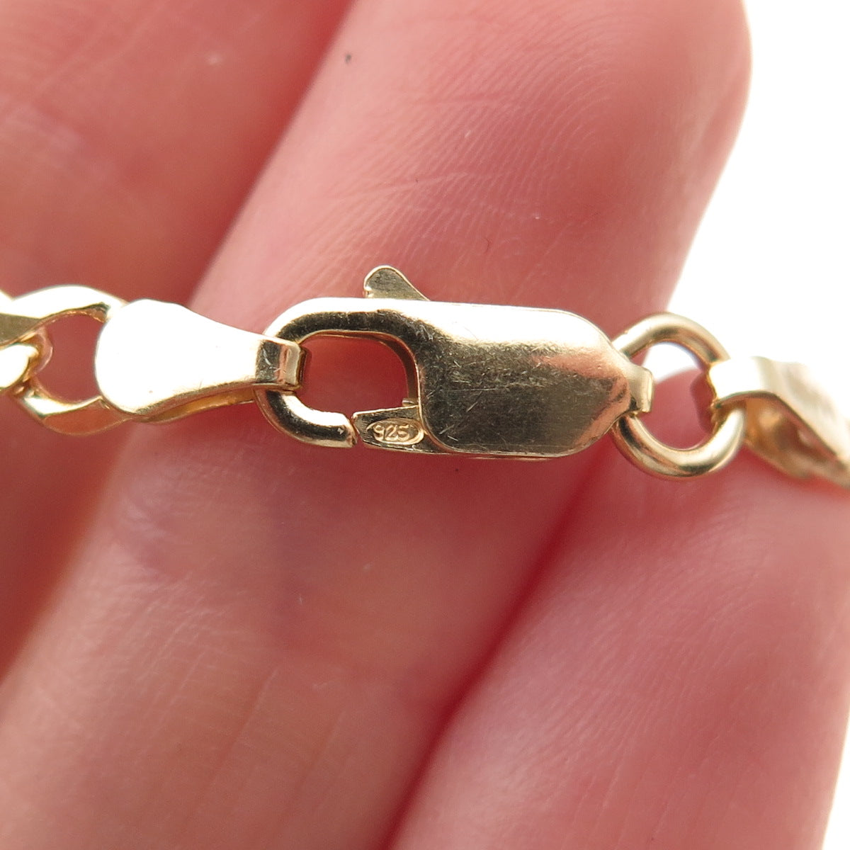Han 925 Sterling Silver Gold Plated Italy Figaro Chain Necklace 18"