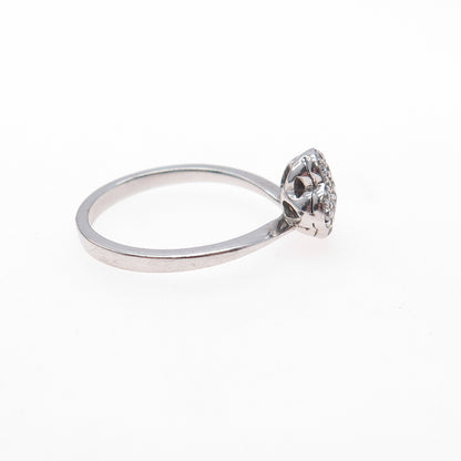 925 Sterling Silver Round-Cut C Z Flower Ring Size 6