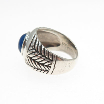 BASK 925 Sterling Silver Vintage Real Lapis Lazuli Wheat Braided Ring Size 10