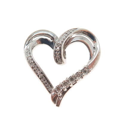 925 Sterling Silver Real Round-Cut Diamond Heart Slide Charm Pendant