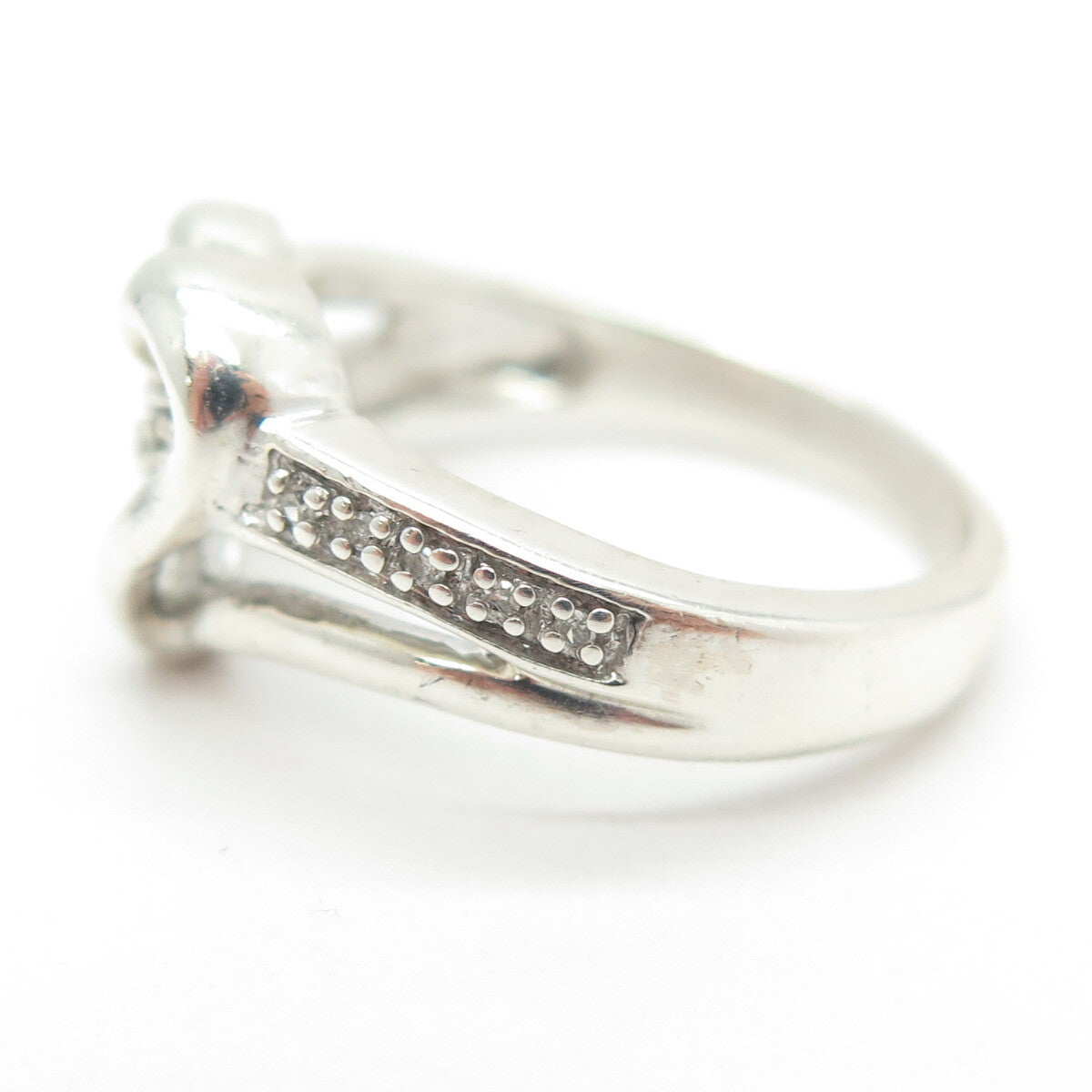 925 Sterling Silver Real Round-Cut Diamond Heart Ring Size 7