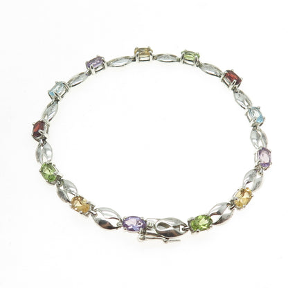 CHUCK CLEMENCY 925 Sterling Silver Vintage Citrine Peridot Gem Bracelet 7.5"