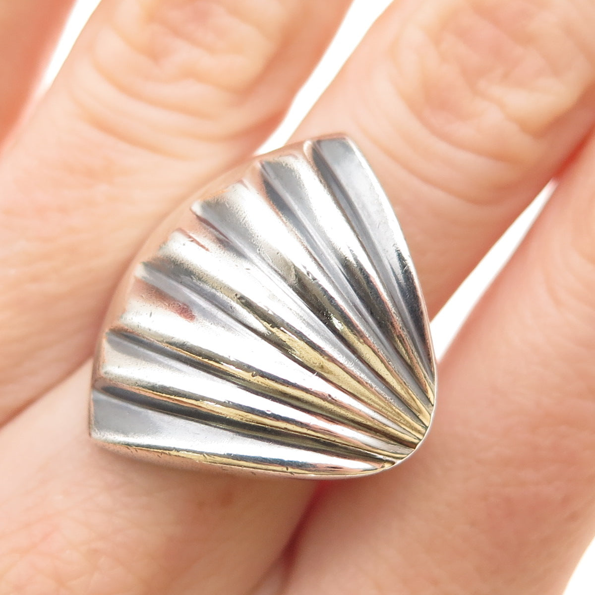 925 Sterling Silver Vintage Mexico Modernist Seashell Oxidized Ring Size 7