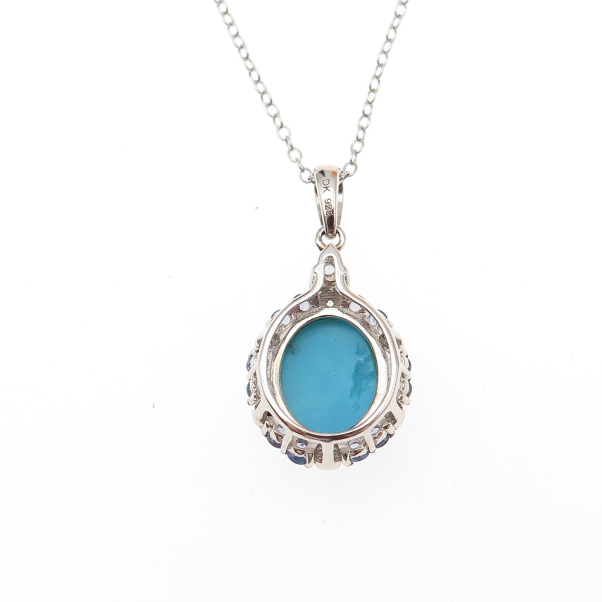 925 Sterling Silver Real Turquoise Tanzanite & White Topaz Chain Necklace 18"