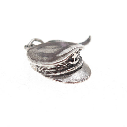 925 Sterling Silver Vintage Navy Officer's Cap Oxidized 3D Charm Pendant