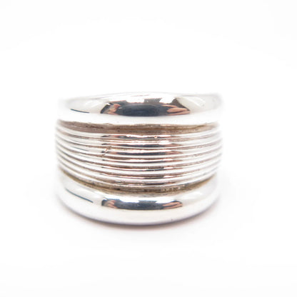925 Sterling Silver Vintage Concave Striped Ring Size 7.25
