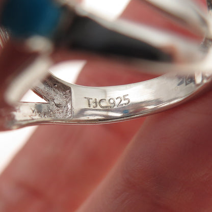 925 Sterling Silver Real Sleeping Beauty Turquoise Floral Ring Size 8.25