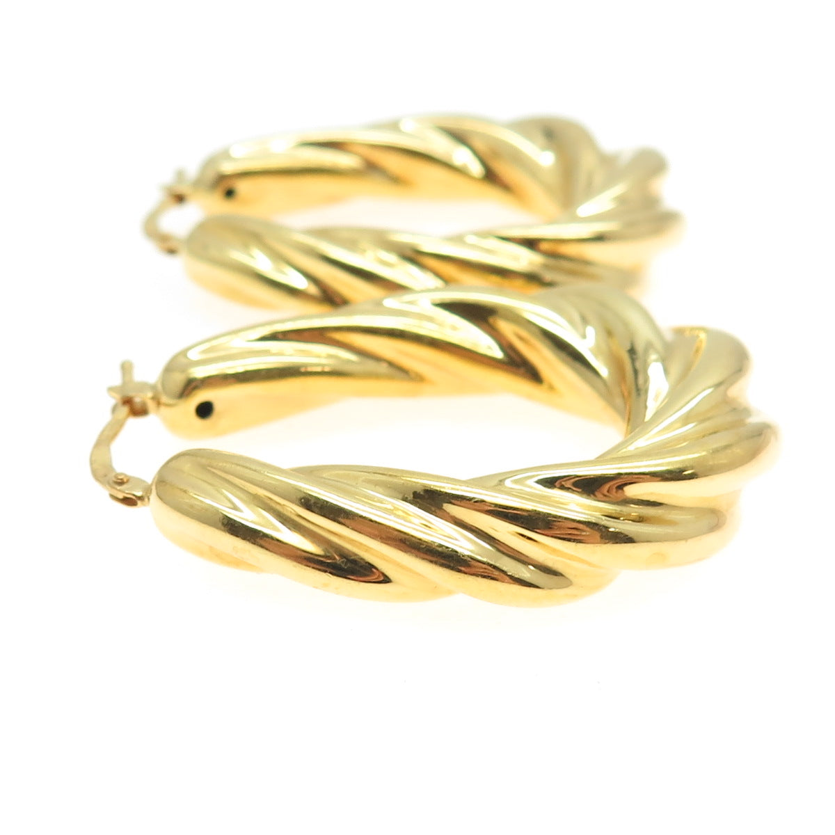 MAURITIUS 925 Sterling Silver Gold Plated Twisted Hinged Hoop Earrings